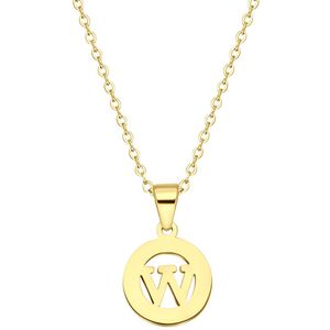 Stalen goldplated ketting met letter - W