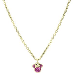 Stalen goldplated ketting Minnie Mouse met roze kristal