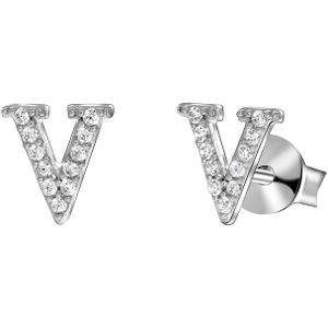 Zilveren oorbellen alfabet met zirkonia