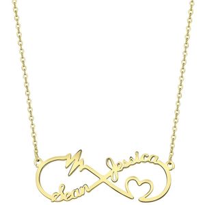 Stalen naamketting gold infinity/heart/heartbeat