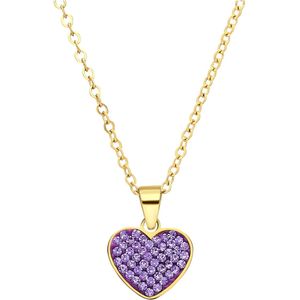Stalen goldplated ketting hart met kristal violet