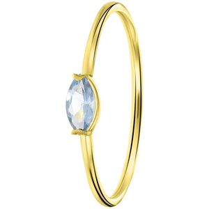 14 karaat geelgouden ring markies licht blauw