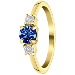 Stalen goldplated vintage ring met blauwe zirkonia