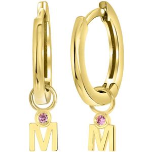 Zilveren goldplated oorbellen letter+geboortesteen