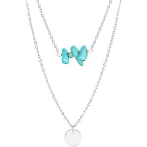 Stalen ketting met muntje en turquoise