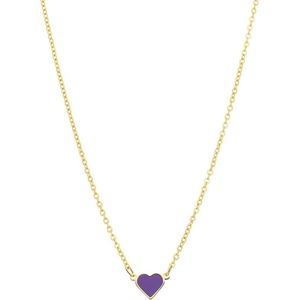Stalen goldplated ketting met hart emaille violet