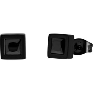 Gerecycleerd stalen oorbellen blackplated met zwarte zirkonia