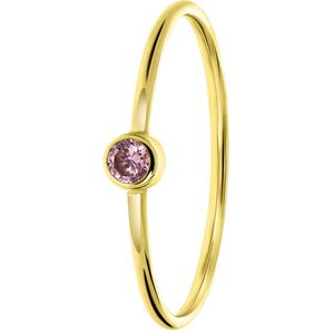 14 karaat geelgouden ring licht roze zirkonia
