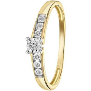14 Karaat geelgouden ring met 7 diamanten 0,05ct
