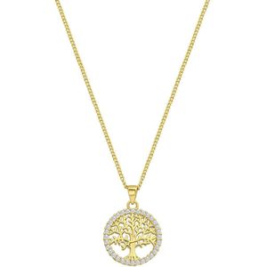 Zilveren goldplated ketting levensboom zirkonia