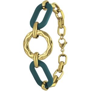 Stalen goldplated armband met blauwe schakels