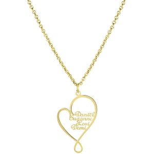 Stalen goldplated naamketting hart 4namen