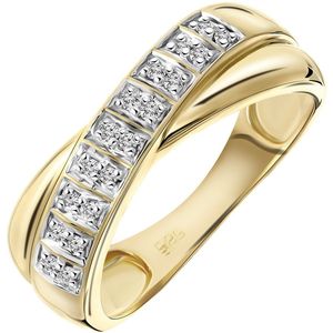 14 Karaat geelgouden ring met 18 diamanten 0,08ct