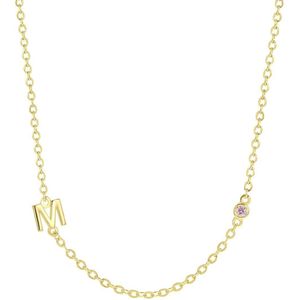 Zilveren goldplated ketting letter+geboortesteen