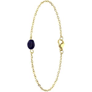 Stalen goldplated armband met blauwe steen