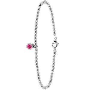 Gerecycleerd stalen armband bol/rond roze kristal