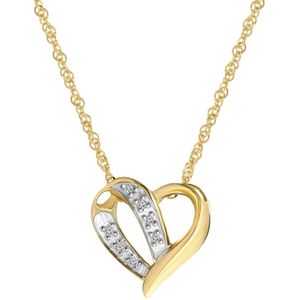 14K geelgouden ketting hanger hart diamant 0,03ct