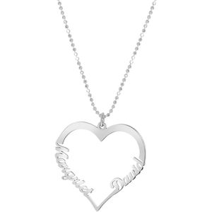 Zilveren naamketting open hart voor dames