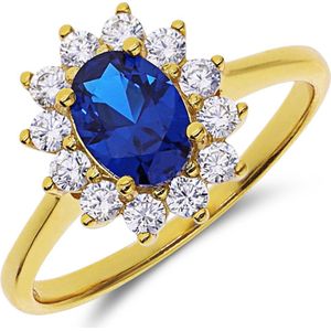 Zilveren goldplated ring met blauwe zirkonia