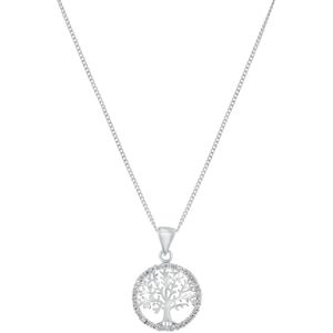 Lucardi Dames Zilveren Ketting&hanger Levensboom met Zirkonia - Ketting - 925 Zilver