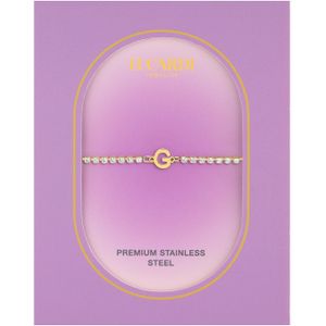 Stalen goldplated tennis armband wit cz letter - G