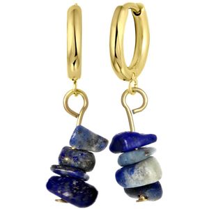 Stalen goldplated oorbellen met lapis lazuli