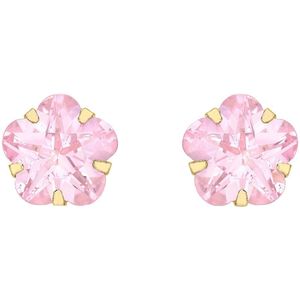 9 Karaat oorknoppen roze bloem zirkonia