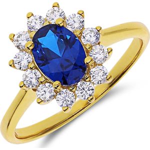 Zilveren goldplated ring met blauwe zirkonia
