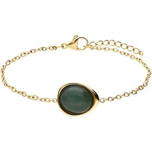 Stalen goldplated armband met groen aventurijn ovaal