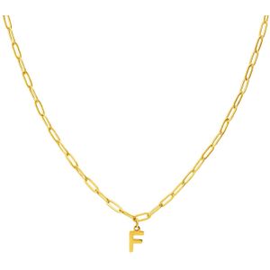 Stalen goldplated ketting closed forever letter F