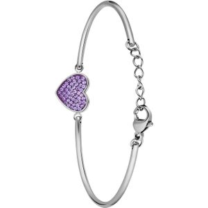 Stalen armband hart met kristal violet