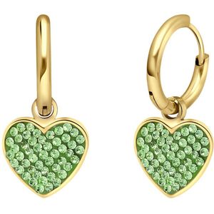 Stalen goldplated oorringen hart kristal peridot