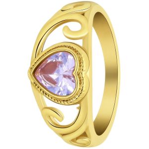Stalen goldplated vintage ring met paarse hart