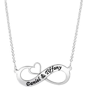 Zilveren ketting infinity+hart zwarte gravering