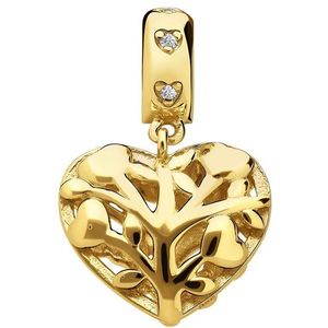 Zilveren goldplated bedel levenboom in de vorm van een hart