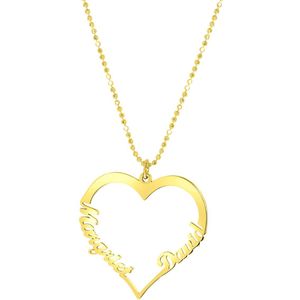 Zilveren naamketting goldplated open hart voor dames