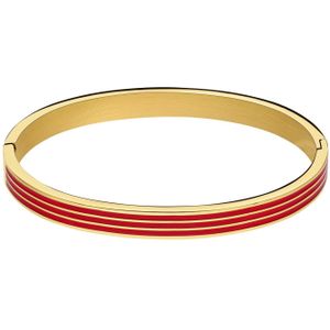 Stalen goldplated bangle met roze emaille