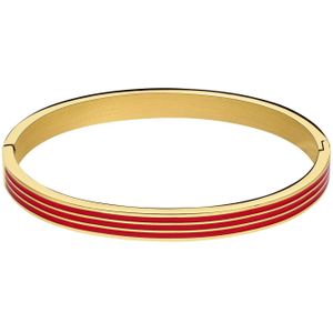 Stalen goldplated bangle met roze emaille