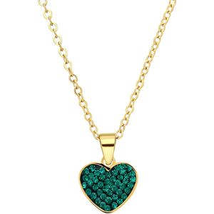 Stalen goldplated ketting hart met kristal emerald