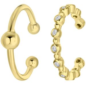 Zilveren goldplated set van 2 earcuffs zirkonia