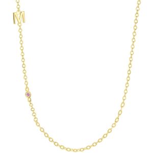 Zilveren goldplated ketting letter+geboortesteen