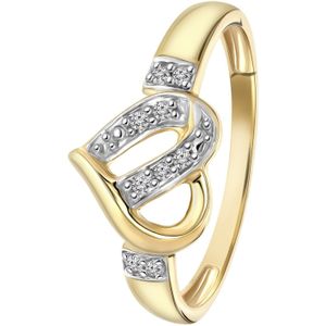 14 Karaat geelgouden ring hart 9 diamanten 0,05ct