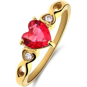 Stalen goldplated vintage ring rood hart zirkonia