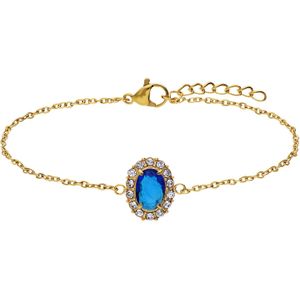 Stalen goldplated vintage armband met blauw zirkonia