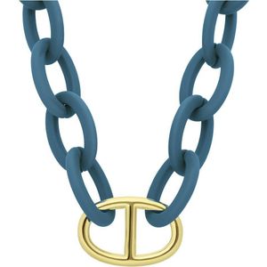 Donker blauwe ketting met stalen goldplated hanger