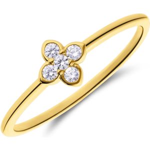 Zilverne goldplated ring klaver zirkonia