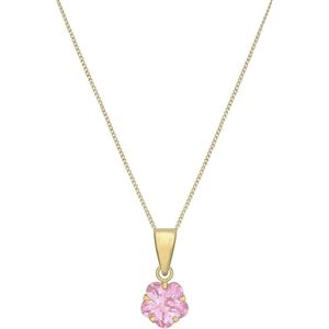 9 Karaat ketting hanger bloem roze zirkonia