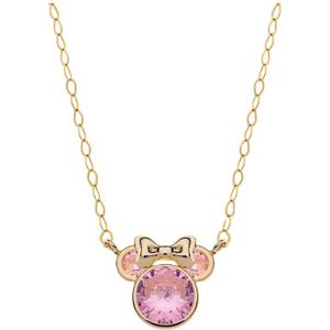 Disney - Kinder 9Karaat Disney Minnie Ketting Roze Kristal - Ketting - 9 Karaat - Goudkleurig