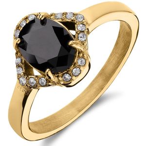 Stalen goldplated vintage ring met zwart zirkonia