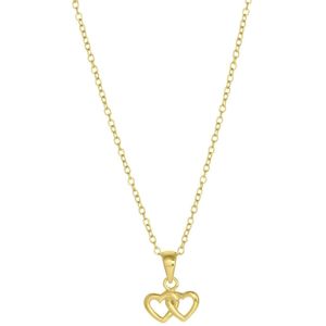 Zilveren goldplated kinderketting dubbel hart